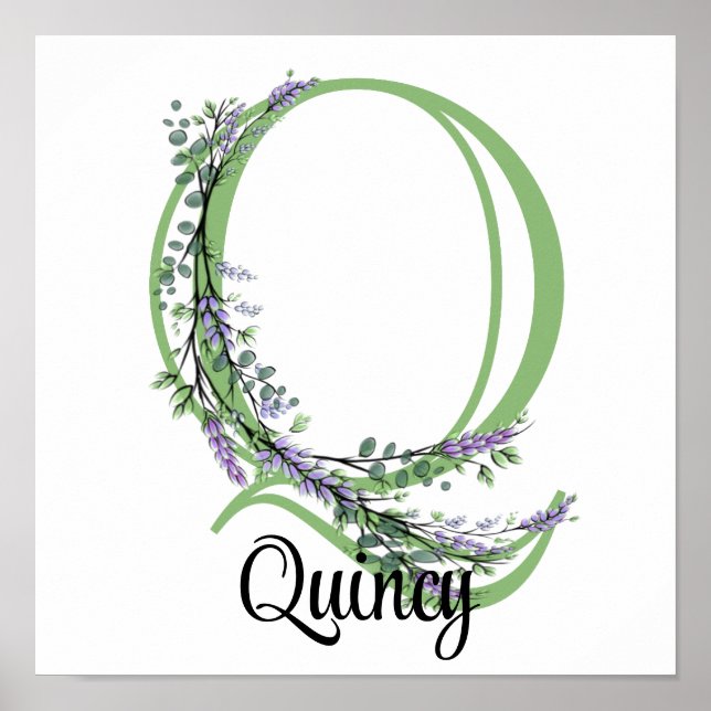 Alphabet Letter Q Lavender Eucalyptus Kinderzimmer Poster (Vorne)