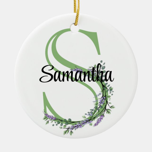 Alphabet Letter S, Aquarelllavender botanisch Keramik Ornament (Vorne)