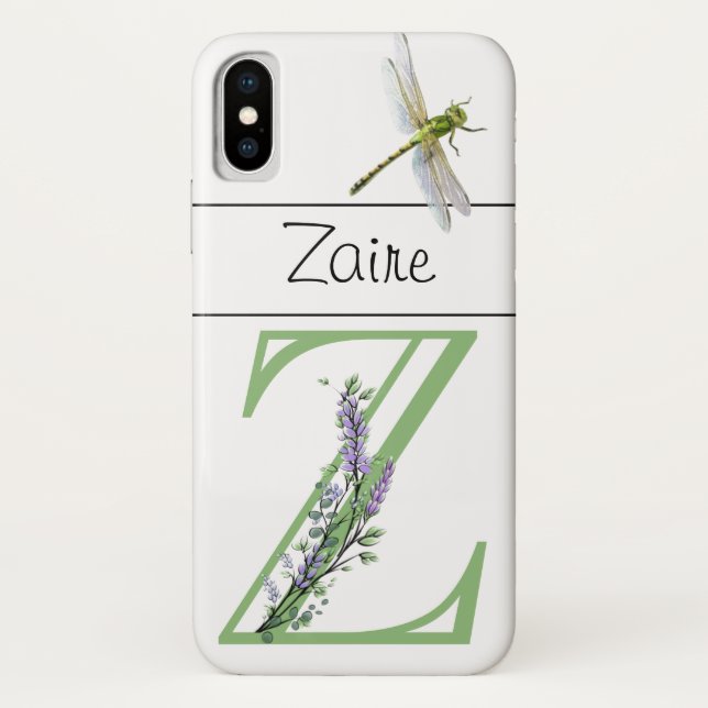 Alphabet Letter Z Lavender Eucalyptus Dragonfly Case-Mate iPhone Hülle (Rückseite)