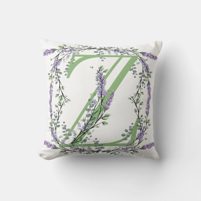 Alphabet Letter Z Lavender Eucalyptus watercolor Kissen (Vorderseite)