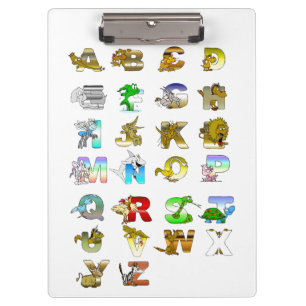 Alphabet mit Tierbildern und Buchstaben Klemmbrett