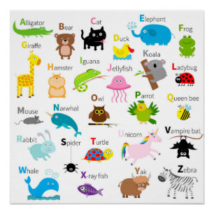 Alphabet mit Tierfotos und -briefen Poster