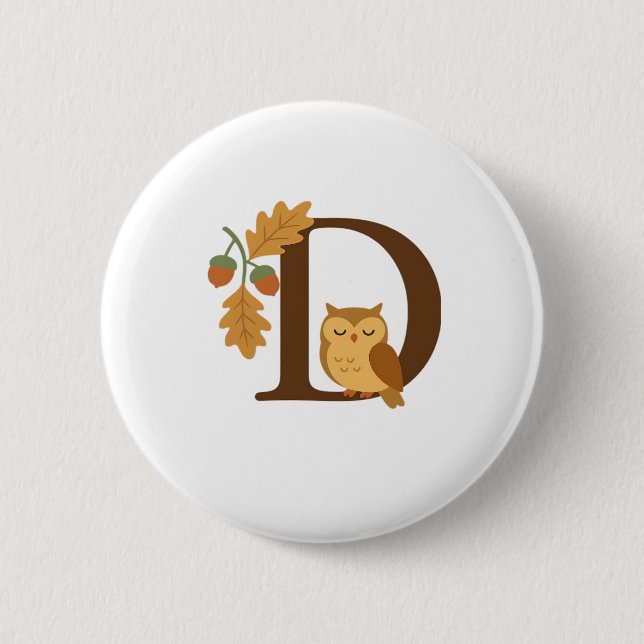 Alphabet Monogram Letter D � Owl mit Oak L Button (Vorderseite)