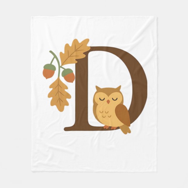 Alphabet Monogram Letter D - Owl mit Oak L Fleecedecke (Vorderseite)