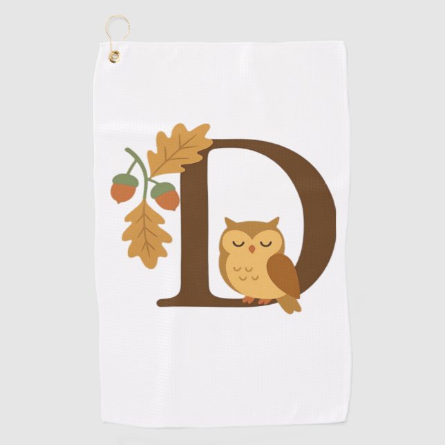 Alphabet Monogram Letter D - Owl mit Oak L Golfhandtuch (Vorderseite)