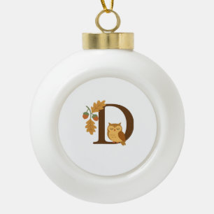 Alphabet Monogram Letter D - Owl mit Oak L Keramik Kugel-Ornament