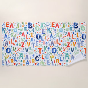 Alphabet Muster Aquarellkunst. Strandtuch