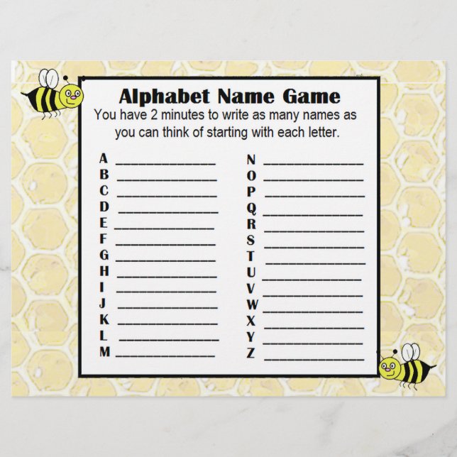 Alphabet Name Game and Baby Showroom Bingo Game Flyer (Vorne)