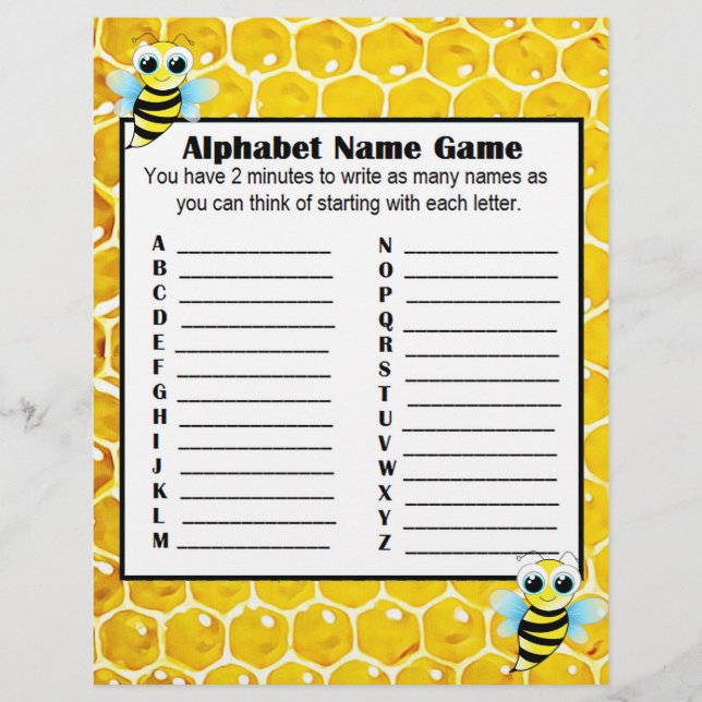 Alphabet Name Game and Baby Showroom Bingo Game Flyer (Vorne)