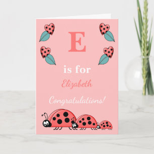 Alphabet Name neues niedliches Baby Ladybirds rosa Karte