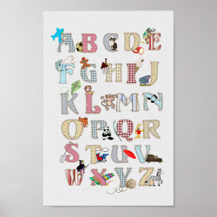 Alphabet-Nursery-Kunst Süße Bilder Stoffoptik Poster