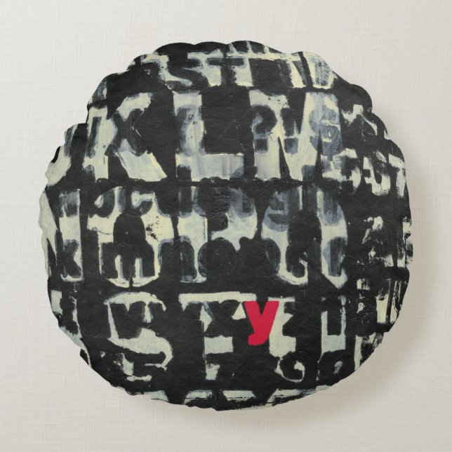 Alphabet Painting von Norman Wyatt Rundes Kissen (Vorderseite)