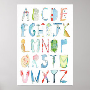 Alphabet Poster für Meerestiere - 35 x 30 cm