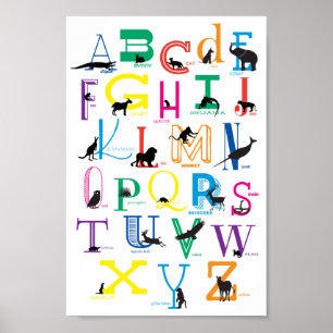Alphabet Poster mit tierischen Silhouetten