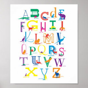 Alphabet Poster mit tierischen Silhouetten in Farb