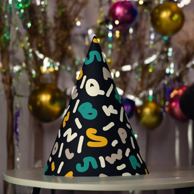 Alphabet Random Letters Art Partyhütchen (alphabet pattern Paper party hat, Kids,adults,party birthday hat,Baby Shower,wedding,celebration hat)