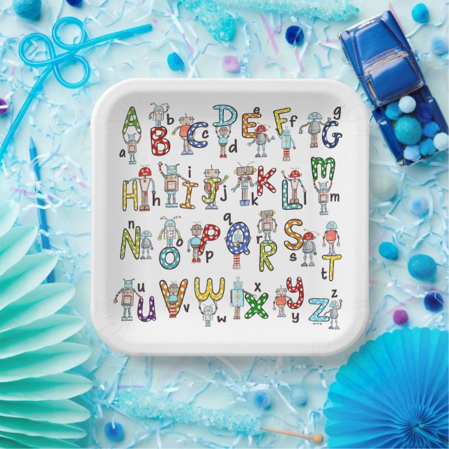 Alphabet Roboter Pappteller (Party)