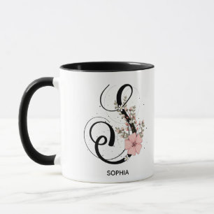 Alphabet Script Letter S Floral Monogram Blume Tasse