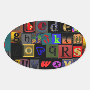 Alphabet-Suppe, Mosaikbriefe-Design, lustige Farbt Ovaler Aufkleber