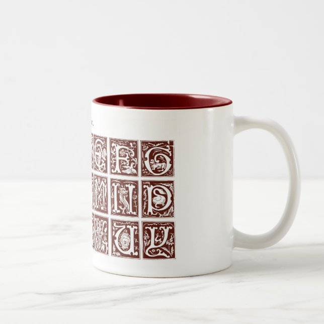 Alphabet-Tasse aus dem 16. Jahrhundert Zweifarbige Tasse (Rechts)