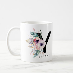 Alphabet-Tassen-Monogramm Boho Wasserfarbe der Kaffeetasse