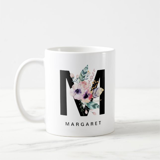 Alphabet-Tassen-Monogramm Boho Wasserfarbe der Kaffeetasse (Links)