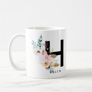 Alphabet-Tassen-Monogramm Boho Wasserfarbe der Kaffeetasse