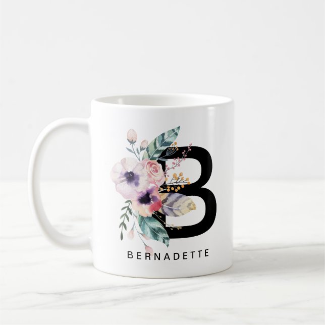 Alphabet-Tassen-Monogramm Boho Wasserfarbe der Kaffeetasse (Links)