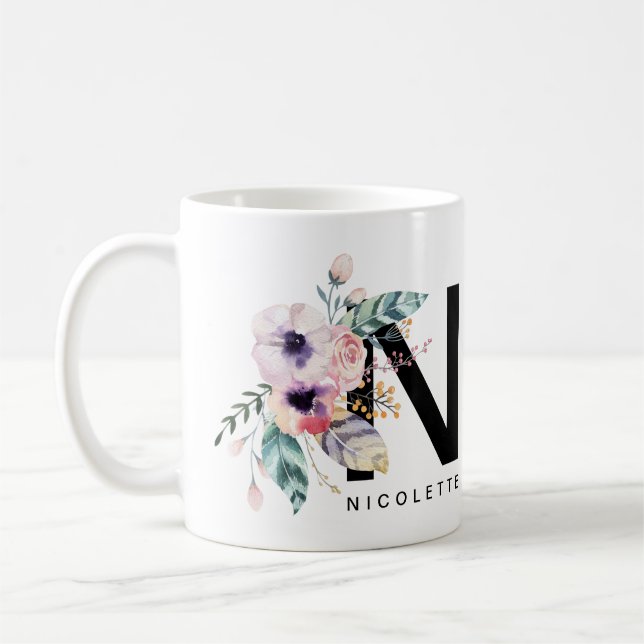 Alphabet-Tassen-Monogramm Boho Wasserfarbe der Kaffeetasse (Links)