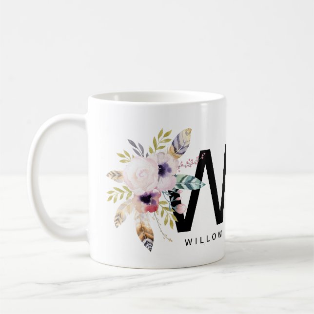Alphabet-Tassen-Monogramm Boho Wasserfarbe der Kaffeetasse (Links)