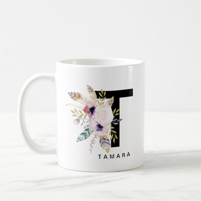 Alphabet-Tassen-Monogramm Boho Wasserfarbe der Kaffeetasse (Links)