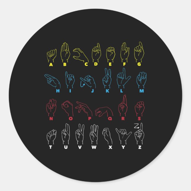 Alphabet Teacher American Sing Language Asl Chart Runder Aufkleber (Vorderseite)