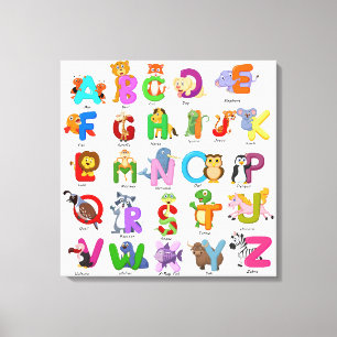 Alphabet-Tier-Cliparts-Kindernachhilfe Leinwanddruck