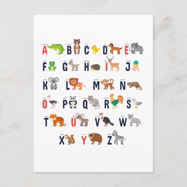 Alphabet Tiere - super niedlich! Postkarte (Vorderseite)