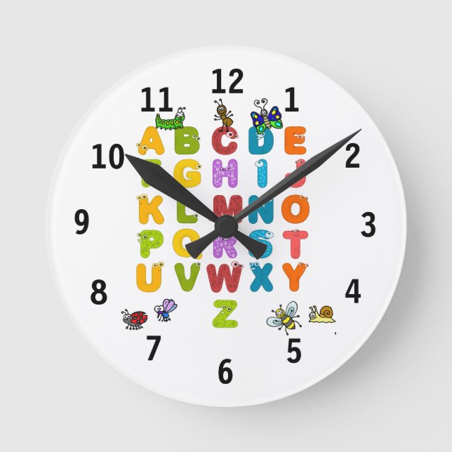 Alphabet- und Garteninsekten (Mittel) Wall Clock Runde Wanduhr (Vorderseite)