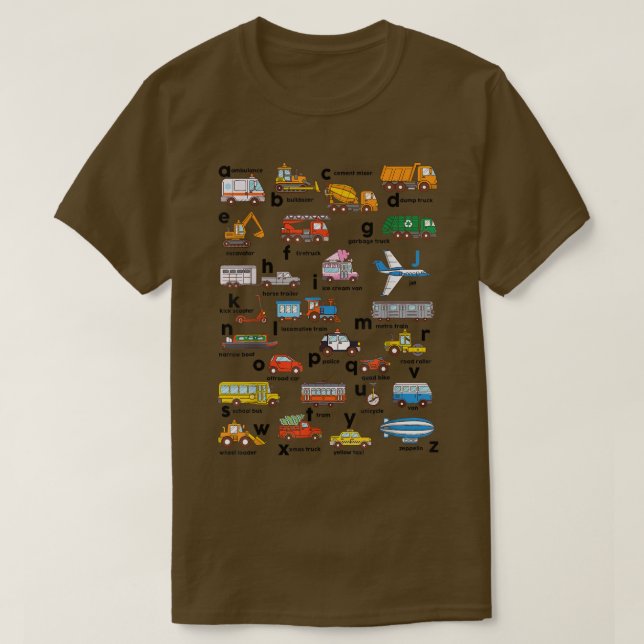 Alphabet Vehicles ABCs Lower Case Learning Teacher T-Shirt (Design vorne)