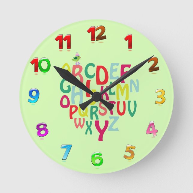 Alphabet-Wall-Uhr Runde Wanduhr (Vorderseite)