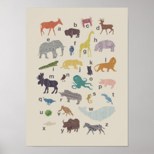 Alphabet Wood Gran Animal Poster