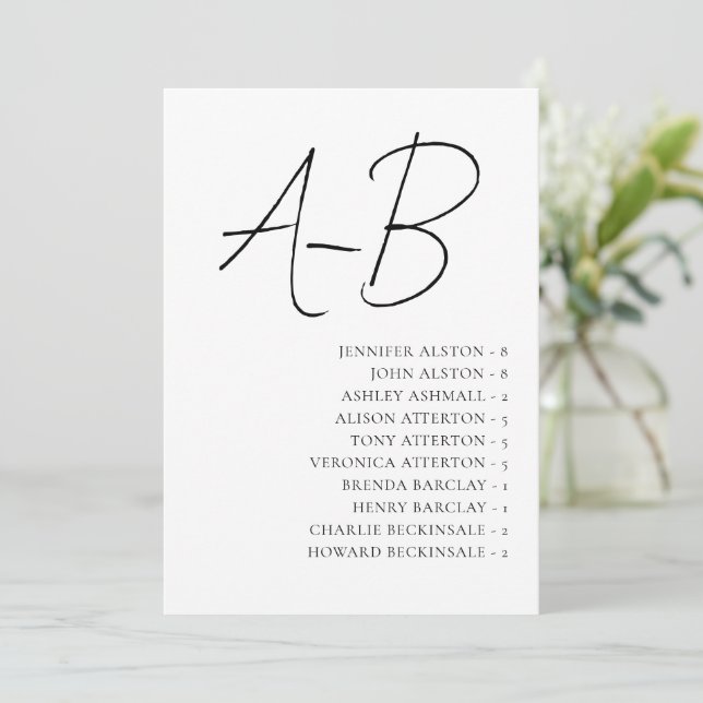 Alphabetical Seating Chart,Minimalist Wedding Card Einladung (Stehend Vorderseite)