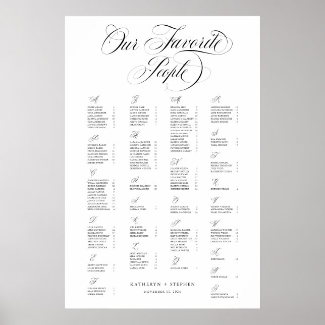 Alphabetisch unsere Lieblings-Leute Elegante Hochz Poster (Vorne)