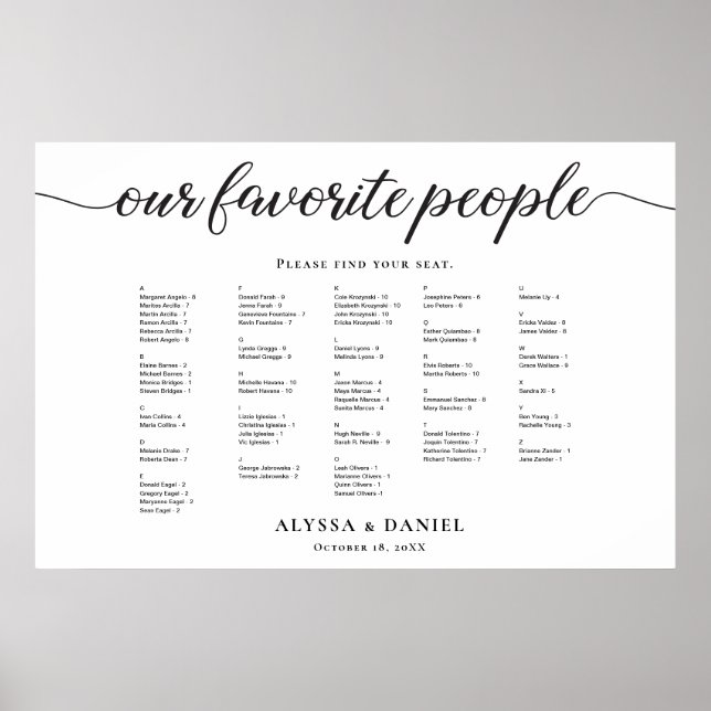 Alphabetisch unsere Lieblings-Leute Hochzeit Poster (Vorne)
