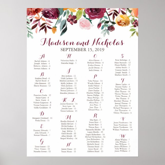 Alphabetische Blume Herbst Orange Rosa Poster (Vorne)