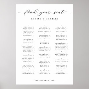 Alphabetische elegante Hochzeits-Sitzordnung Poster