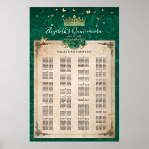 Alphabetische Grün und Gold Elegante Rose Sitzplät Poster