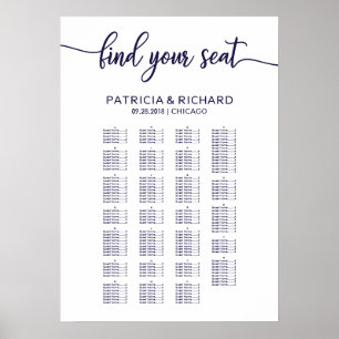 Alphabetische Hochzeit Sitzordnung Chic Navy Blau Poster