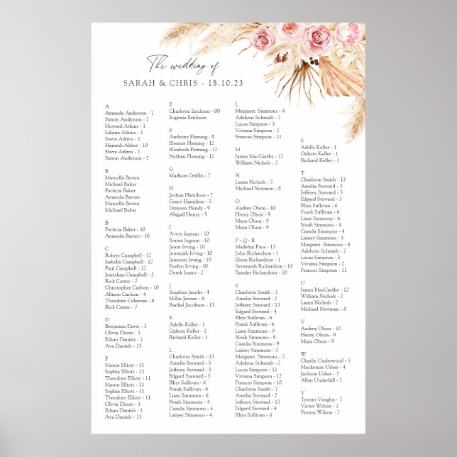 Alphabetische Hochzeitkarte Boho Floral Poster (Vorne)