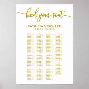 Alphabetische Hochzeitssitzordnung Elegant Gold Poster
