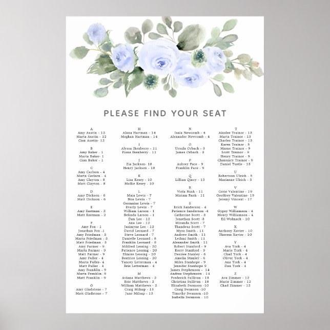 Alphabetische Hochzeitsskala der blauen Rose Poster (Vorne)