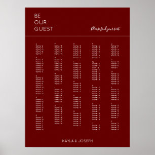 Alphabetische Hochzeitstabelle für Burgund Poster