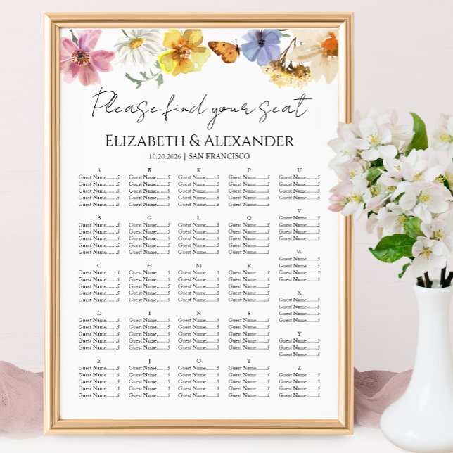 Alphabetische Hochzeitstabelle für Wildblumen Poster (Von Creator hochgeladen)